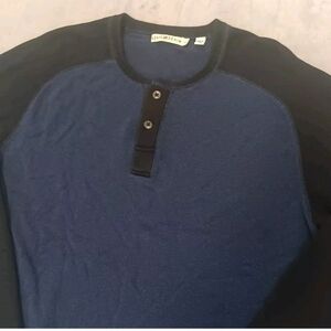Agave Denim Henley Sweater Men’s Large Navy Blue Black Knit Long Sleeve Cotton